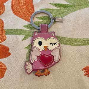 COACH OWL CHARM HEART KEYCHAIN WINKING LEATHER PINK RED KEYCHAIN FOB W/MINI TAG